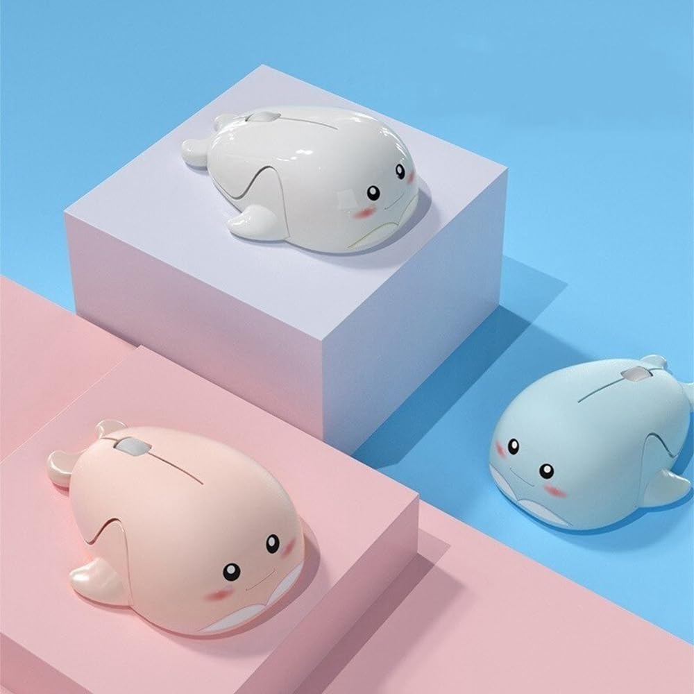 Pink Wireless Cute Animal Smooth for Women and Compatible with and MacBooks Dolphin-Shaped Mouse, 2.4GHz USB, Optical, Design, Touch, Compact,