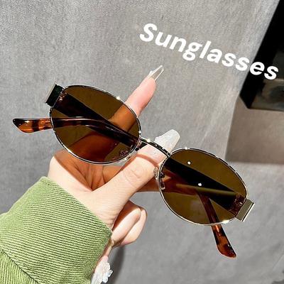 Zomer Nieuwe Ovale Metalen Montuur Zonnebril met Bescherming tegen de Zon Retro Klein Montuur Bril Reiskleding Eenvoudige UV-bestendige Bril