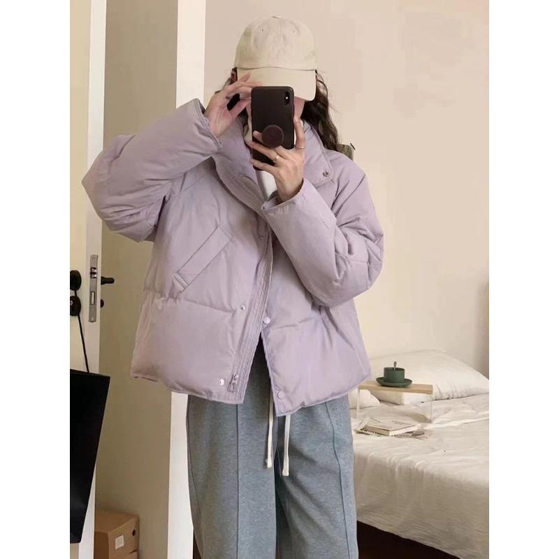 Winter Short Puffer Jacket Women Korean Style Slim Fit Cotton Coat Warm Down Alternative Outwear