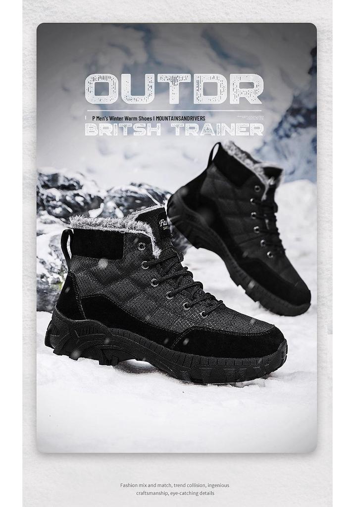 Men's Large Size Russian Winter Snow Boots - Thickened Leather, Fur-Lined, High-Top, Warm Cotton, Cold-Resistant (Sizes 46-47)
