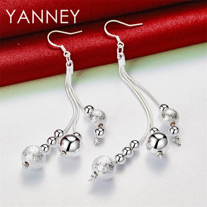 925 Sterling Silver Delicate Beaded Tassel Pendant Earrings for Women, Fashion Accessories, Jewelry, Wedding Gifts