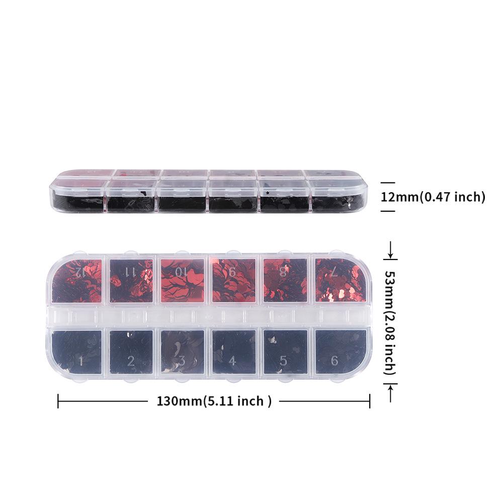 12-Grid Red & Black Heart Nail Art Glitter Valentine's Day Stickers