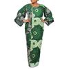Plus Size Womens Casual Round Neck Long Sleeve Floral Printing Long Oversized Dress