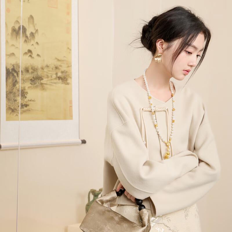 

Sancai Snow Shadow Elegance New Chinese Style Double-faced Wool Coat XL