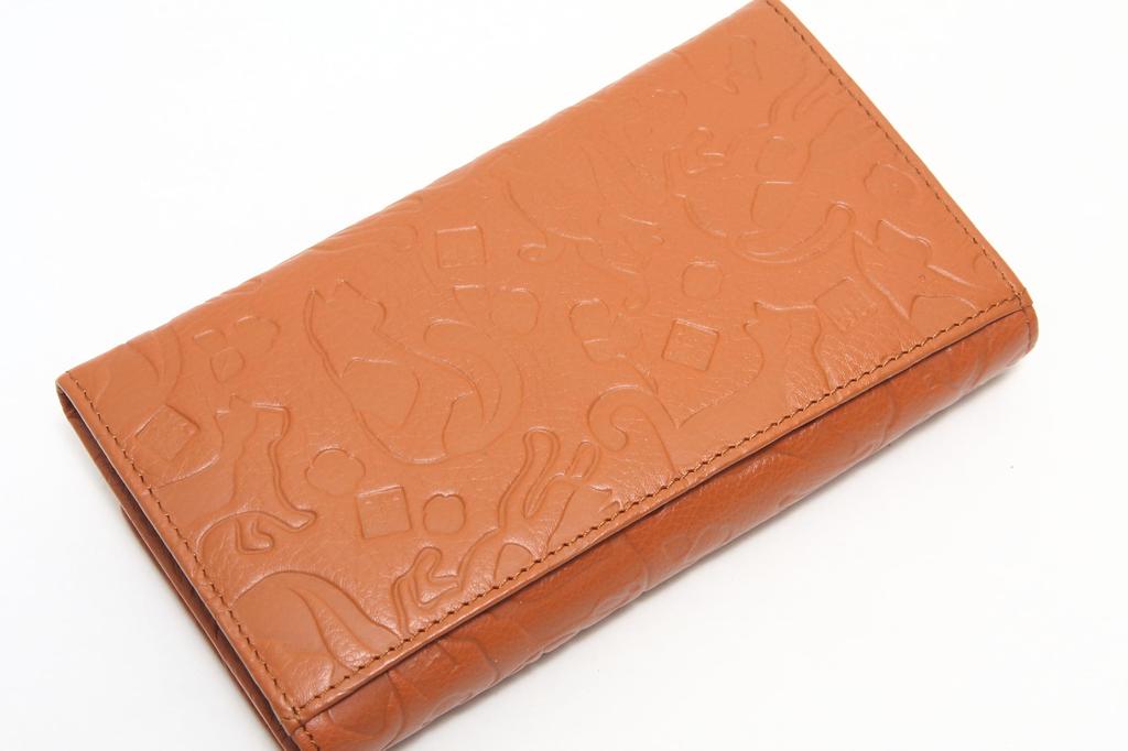 Cat Pattern Long Wallet with Snap Coin and Bill Designed by Shuhei Brown Women's Button, Purse, Compartment, Nomura,