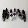 Sheepskin version~ French rhinestone flower inner height increase small square head light mouth single shoes women's word with silver Mary Jane shoes