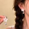 Elegant Pink Cherry Blossom Pearl Tassel Earrings for Women – Unique and Beautiful Fairy Floral Stud Jewelry