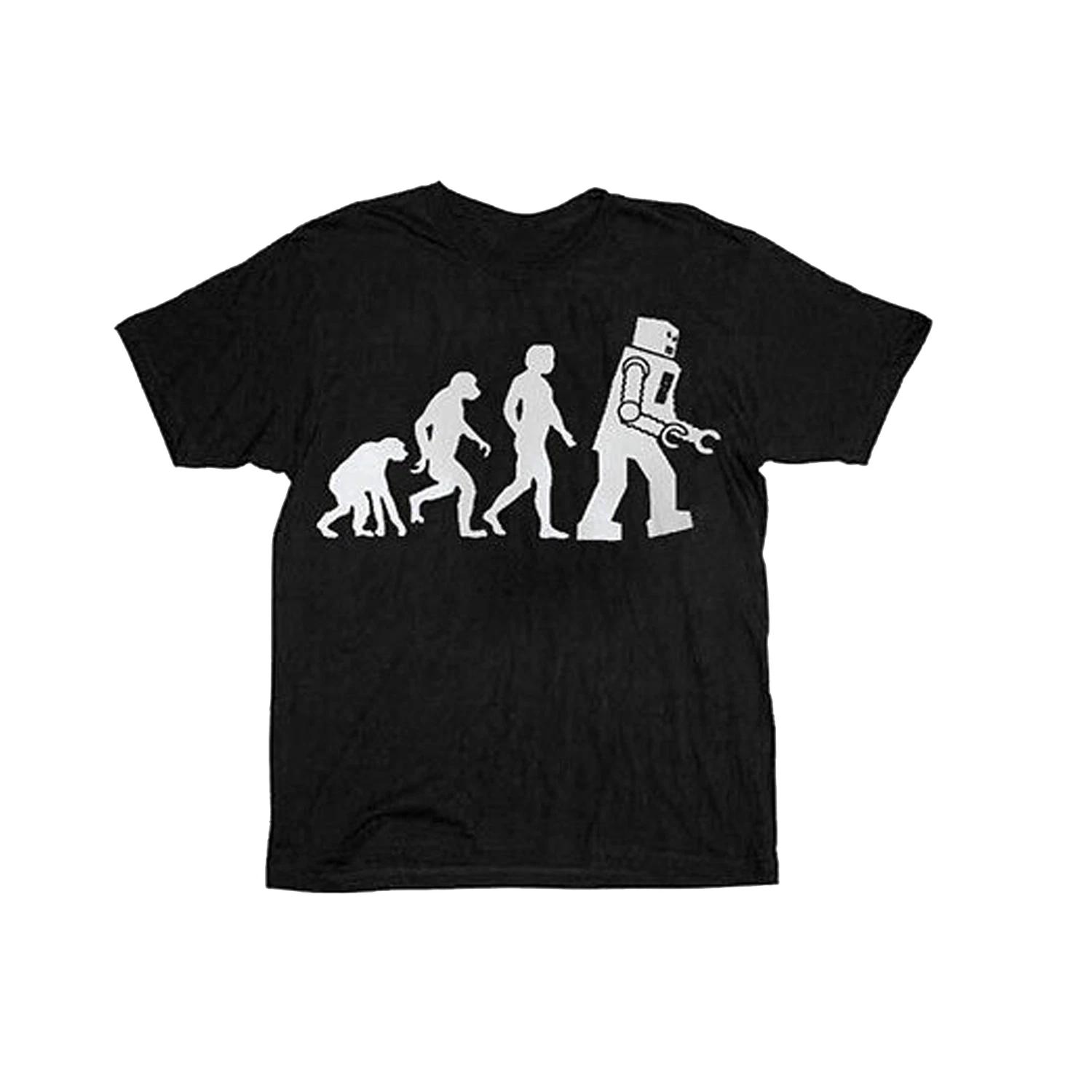 The Big Bang Theory of Robot Evolution 100% Cotton T-shirt Mens Tees Top Sheldon Cooper Graphic Tee Black S
