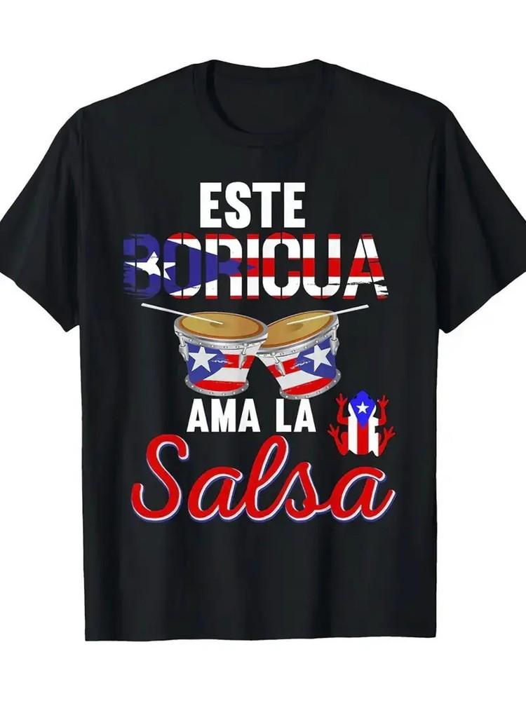 Men039;s Casual Puerto Rico Flag Drummer T-Shirt100% Cotton Round Neck Short S Unisex T-Shirt XXXXL