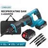 4000RPM Cordless Electric Reciprocating Saw Variable Speed Metal Wood Cutting Saw 4Pcs Saw Blades for 18V Battery