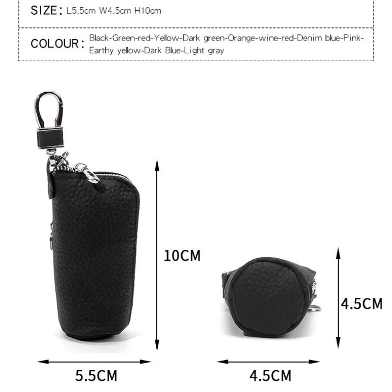 Women Genuine Leather Car Key Chain Wallet Waist Hanging Keys Pouch Zipper Closure Home Key Money Organizer Case