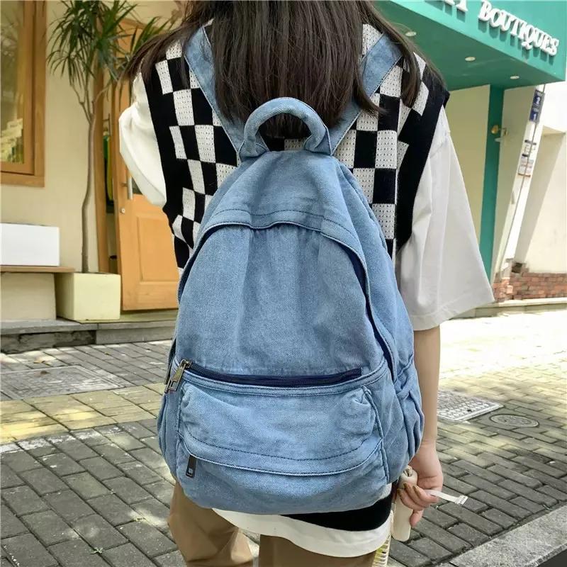 

Casual Denim Backpack Women Leisure Outing Shoulder Bag for Female Travel Schoolbags Suitable For Boys And Girls Daypack blue 30x11x38cm синій