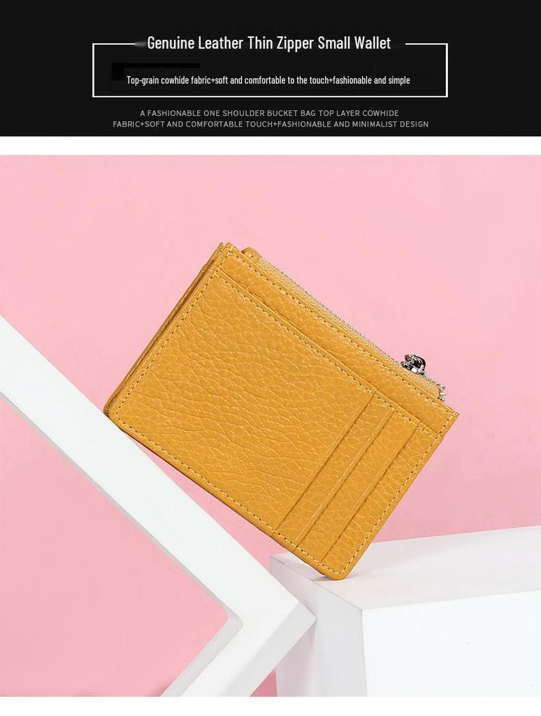 Women's Genuine Leather Slim Card Holder & Coin Purse - Japanese Minimalist Style with Multi-Card Slots and ID Holder.