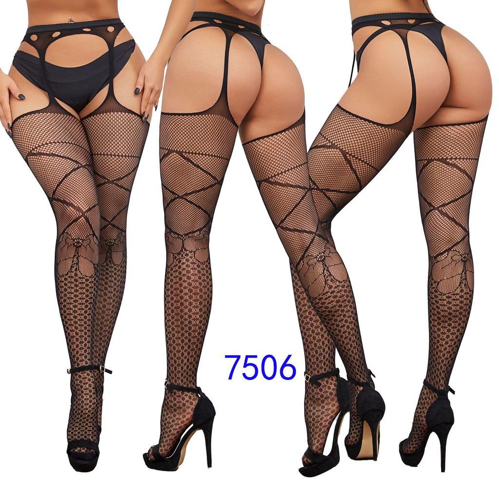Women's Sexy Crotchless Fishnet Suspender Stockings with Eye Jacquard Design - Style 7501