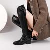 Krazing Pot Cow Split Skin Autumn Round Toe Winter Shoes Med Heels Equestrian Boots Big Size 45 Size 44 Size 46 Women Keep Warm Over-the-knee Boots