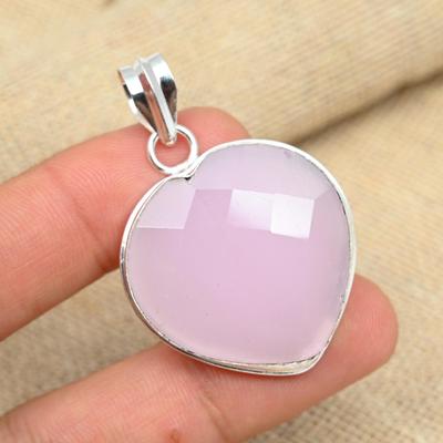 Wunderschöner rosa Chalcedon-Edelstein aus massivem 925er-Sterlingsilber, handgefertigter Anhänger-Schmuck