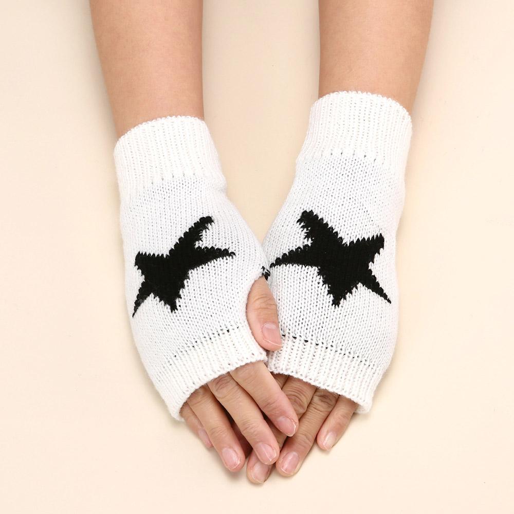 Punk Star Knitted Woolen Gloves for Men Women Pentagram Half Finger Warm Soft Mitten Soft Star Hand Fingerless Gloves