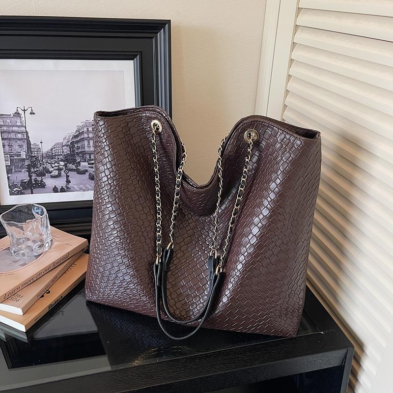 Woven Pattern Tote Bag Large Capacity PU Chain Bag Women's Shoulder Bag