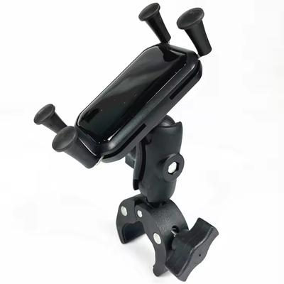 1" Ball Heavy-Duty Motorcycle Bicycle Mobile Phone Bracket 360 Rotating Adjustable Height Quad Rubber-Tip Grip Unshakable ABS