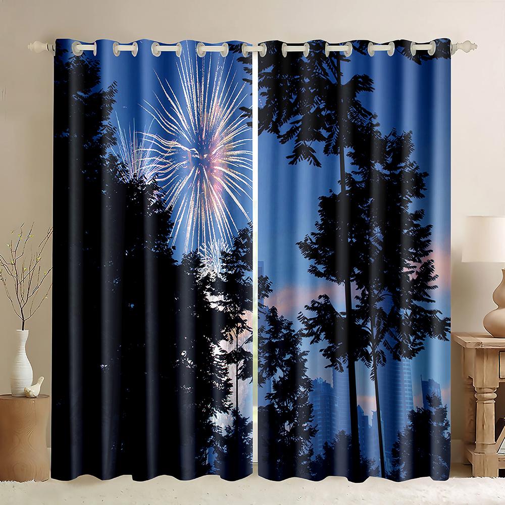 Günstige kundenspezifische 3D-gedruckte Feuerwerk 2 Stück dünne Fenstervorhänge Drapierungen für Wohnzimmer Schlafzimmer Heimdekoration Kostenloser Versand