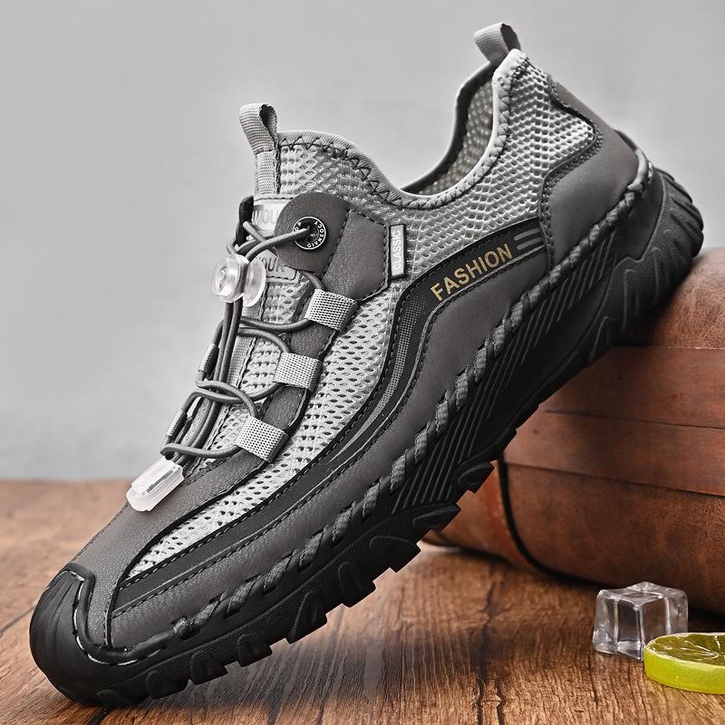 Summer 2024 Men's Genuine Leather Mesh Sports Casual Shoes, Breathable and Lightweight in Large Sizes