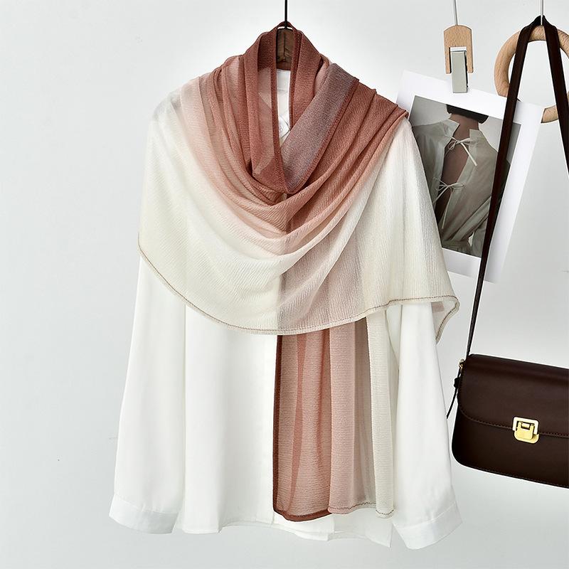 Hot-selling new solid color gradual change color silk scarf long scarf women's scarf spring and autumn polyester thin yarn