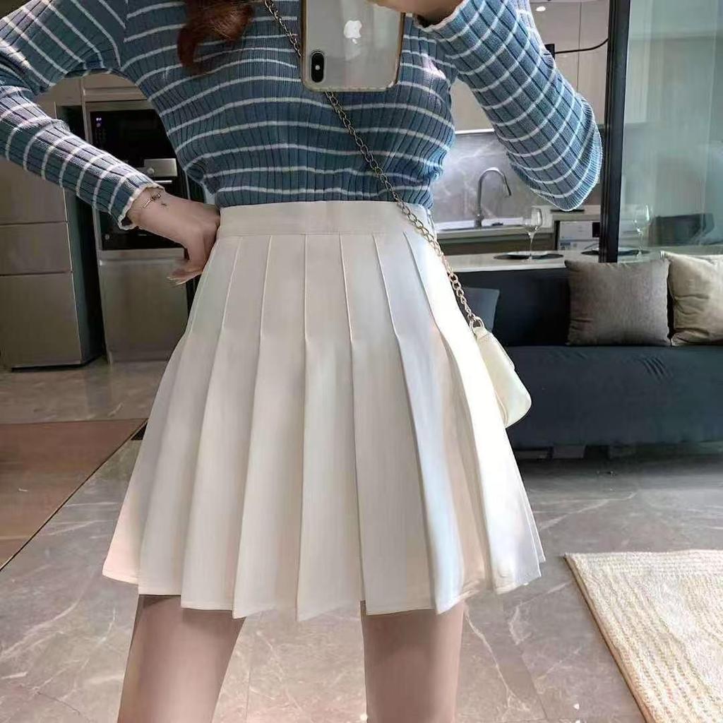 Women's Summer High-Waisted Pleated A-Line Skirt - Slimming, College Style, Anti-Exposure