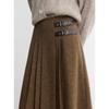 ELLE Women's Retro Wool Blend Pleated A-line Skirt