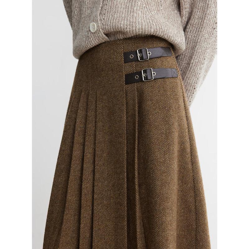 ELLE Women's Retro Wool Blend Pleated A-line Skirt