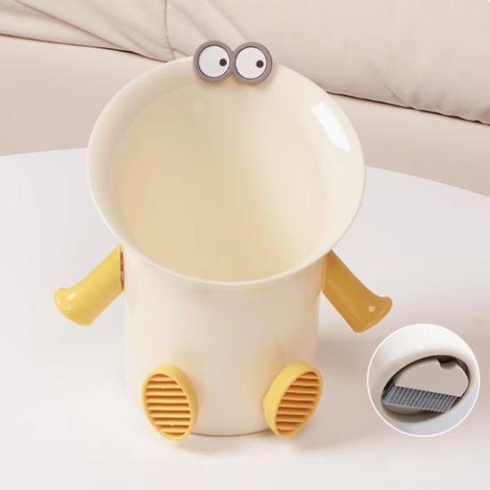 Coș de gunoi de birou Coșuleț drăguț pentru deșeuri cu Mini perie de curățat Buze amuzante de cârnat Mic coș de gunoi pentru birou Masă de toaletă