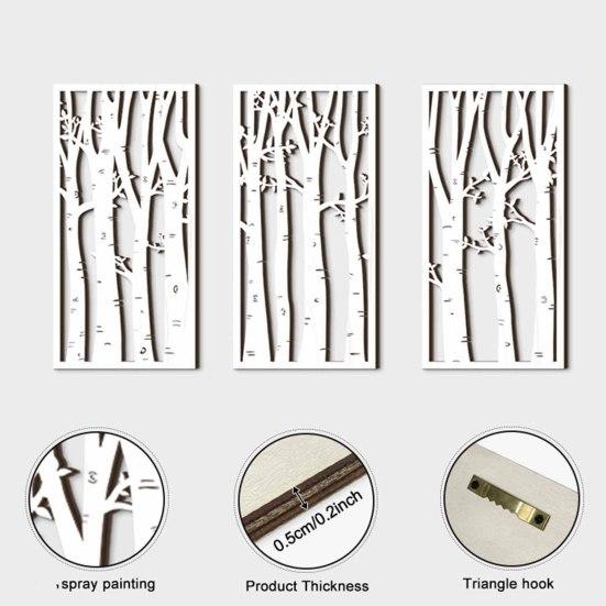 3 Pcs Boho Wood Wall Art Decor Minimalist Plants Geometric Hollow-out Hanging Ornament Abstract Wall Sculptures for Home Living Room Bedroom Kitchen