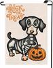 Ghost Dog Trick or Treat Halloween Garden Ag 12x18 Inch Double Sided for Outside Small Burlap Welcome Dachshund Skeleton F EEL