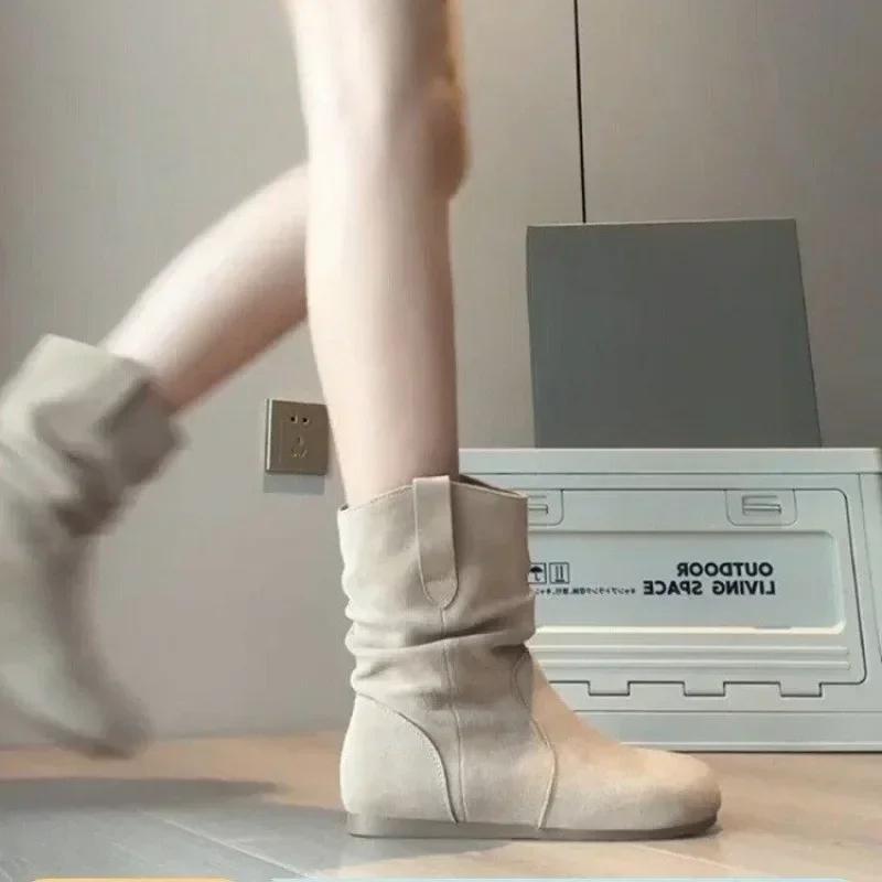 Woman Shoes Ankle Boots Winter Elegant Comfortable Leather Retro Designer Short Barrel Flat Casual New Barefoot Booties on Sale