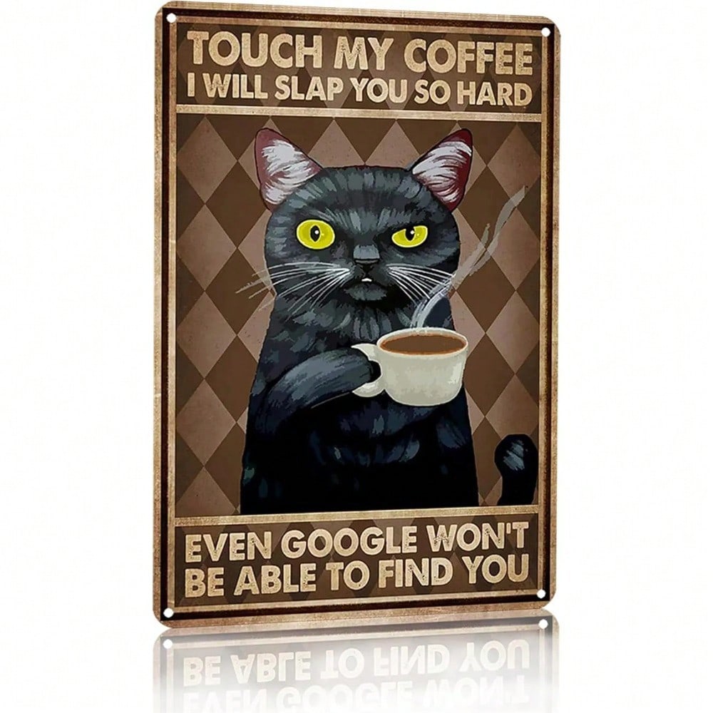 

Funny Tin Sign Black Cat Do Not Touch Coffee 8x12 Inch Metal Wall Art Vintage Kitchen Decor різнокольоровий