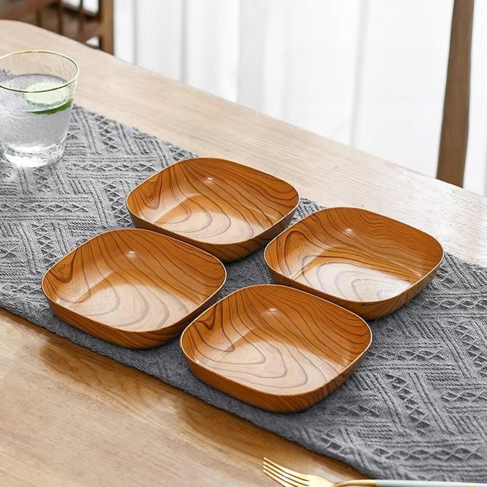 7Pcs/Set Imitation Wood Grain Snack Plates 14cm Square Tray New Simple Tea Art Dish