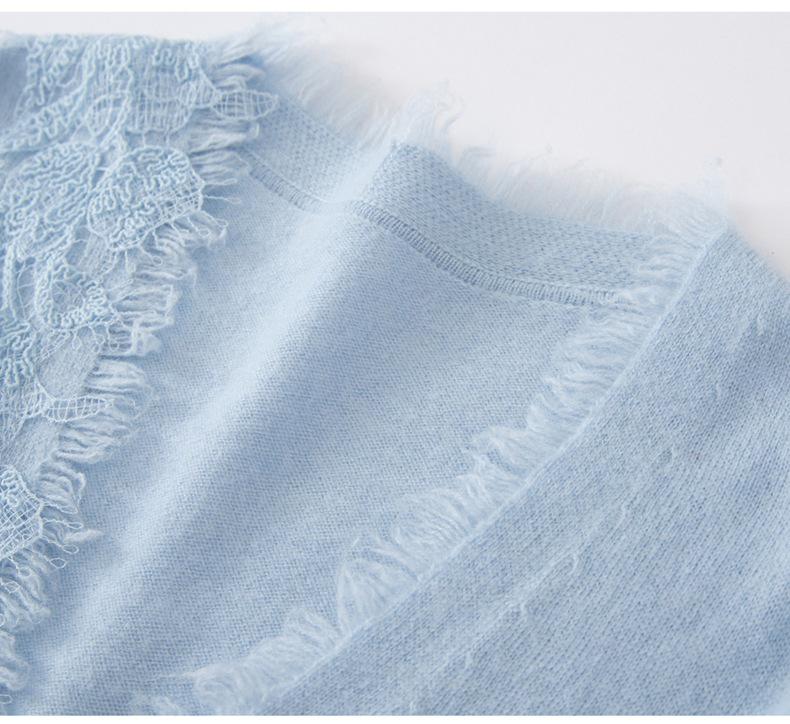 Women's Cashmere V-Neck Patchwork Lace Trim Cardigan