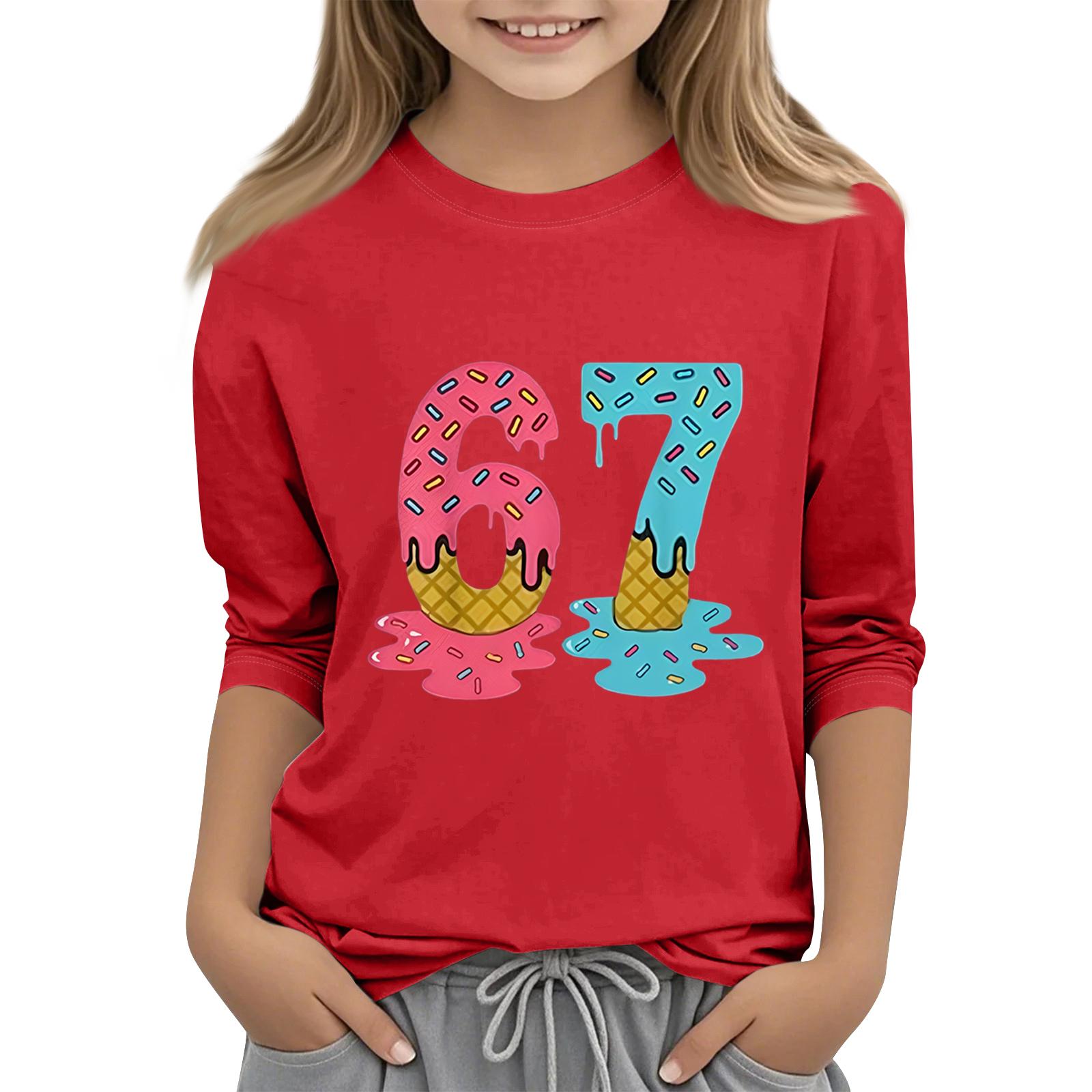 

Детская мода Футболка с рукавом три четверти, круглым вырезом, с принтом, повседневный топ 110 красный