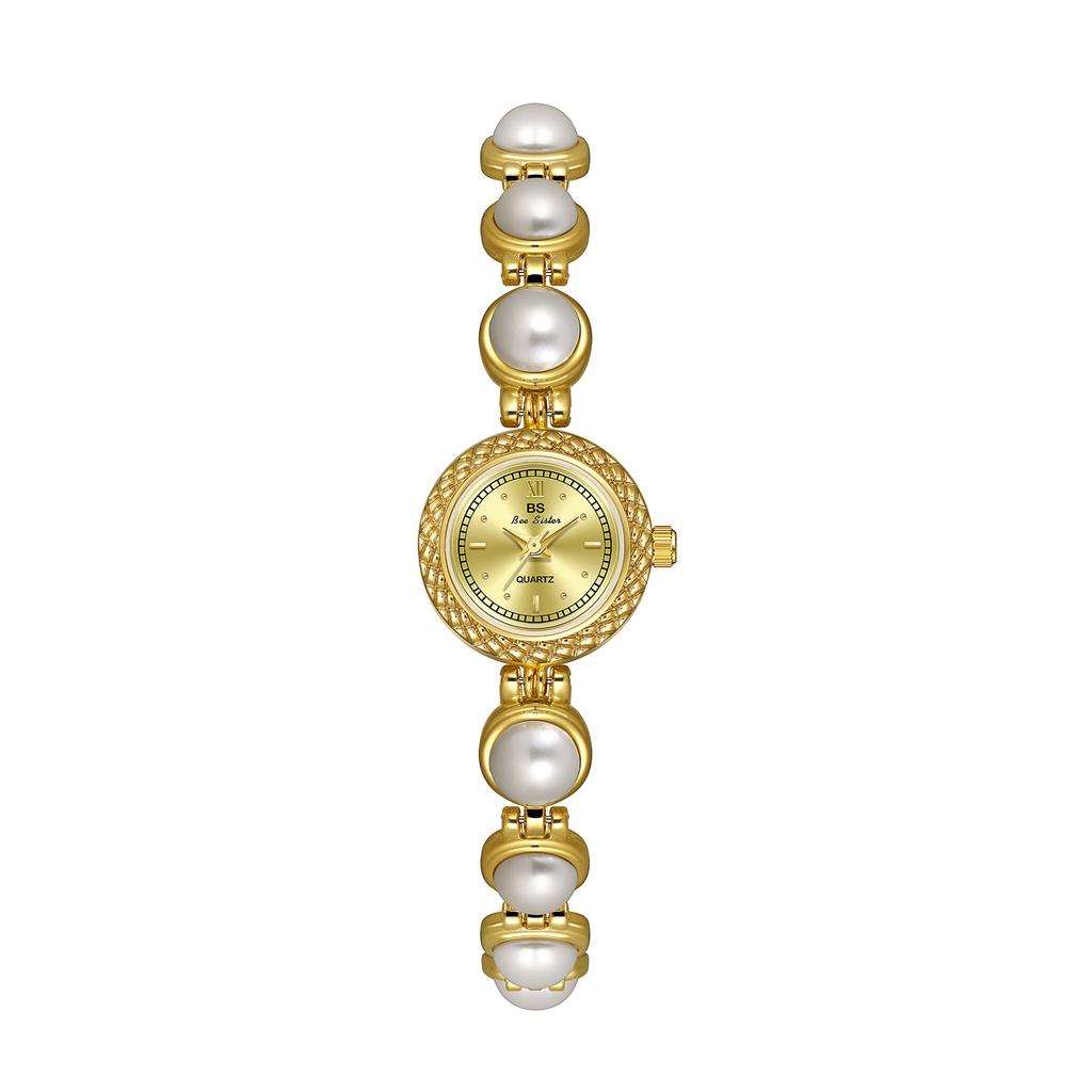 BS Watch For Women Small Fragrance Medieval Luxury Pearl Bracelet Watch Temperament Waterproof Ladies Fashion Quartz Watches