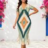 Women Plus Size V Neck Short Sleeve Geometric Printed Fitted Fishtail Dress