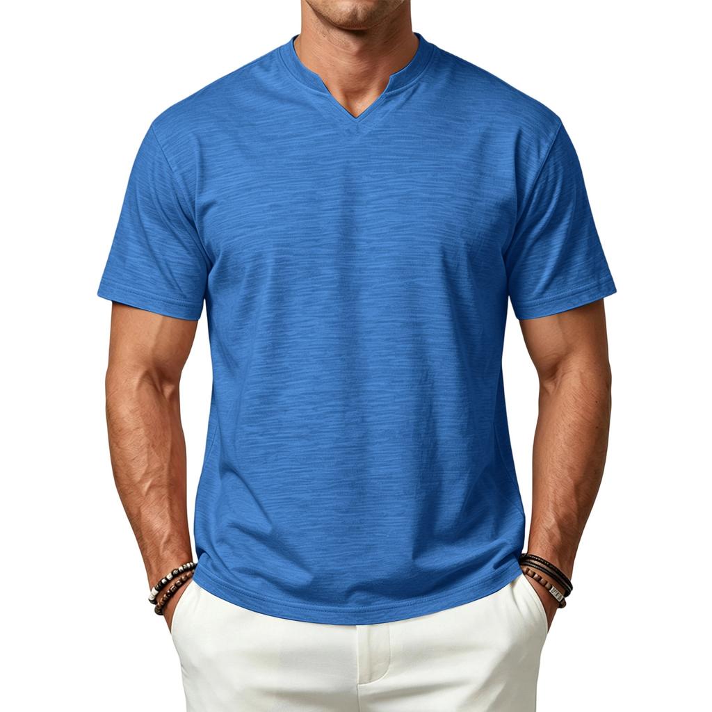 Men's Simple Breathable Quick Dry Short Sleeve T Shirt V Neck Design Lightweight Casual Fit Summer Tee