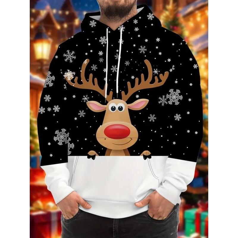 Unisex Santa Claus Deer Pattern Hoodie For Men Women Christmas Snow 3D Print Pullovers Casual Hoodies Top Long Sleeves Loose Sweatshirt