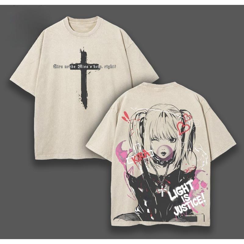 Manga DEATH NOTE MisaMisa Printed Tee Men Women Loose Clothing Washed Cotton T-shirt Vintage Casual T Shirt Harajuku Male Tshirt