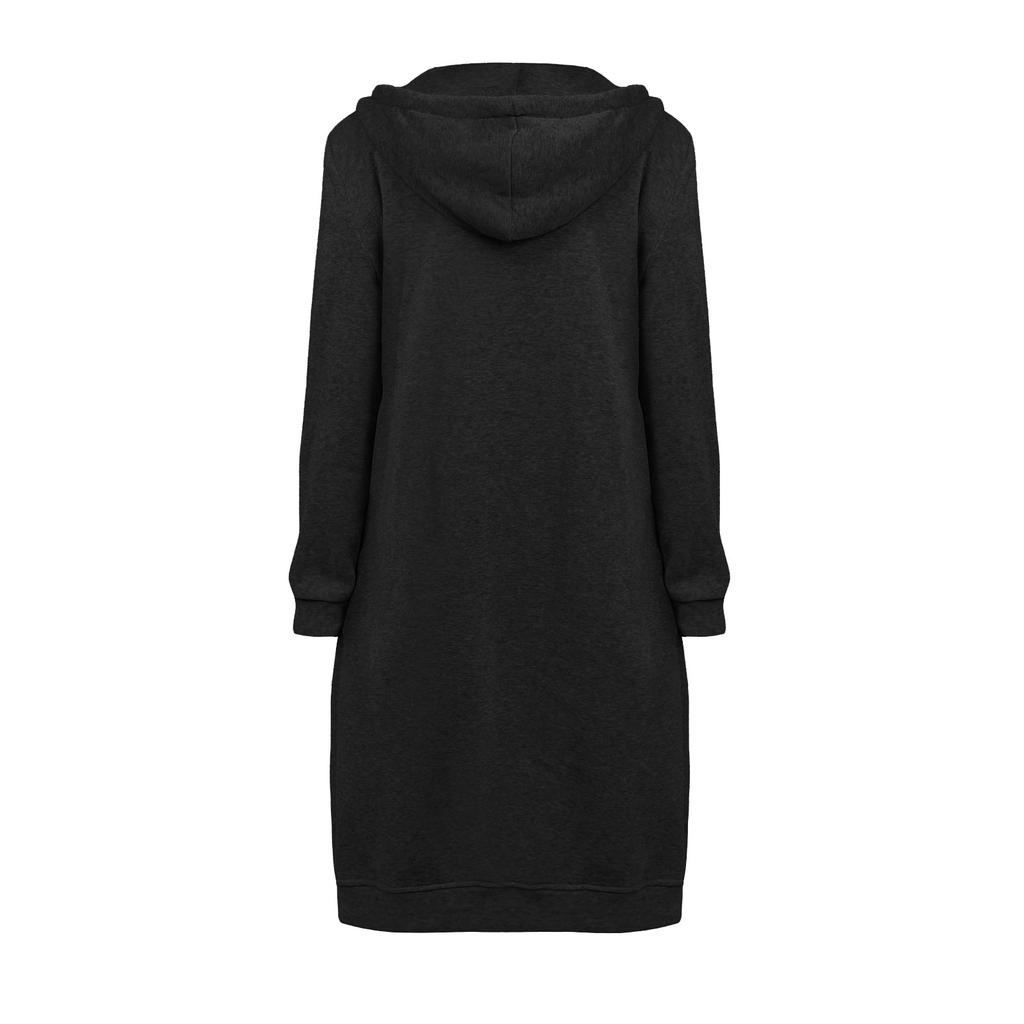 Loose Zip Long Cardigan Jacket Dame hettegenser Lang frakk med lomme
