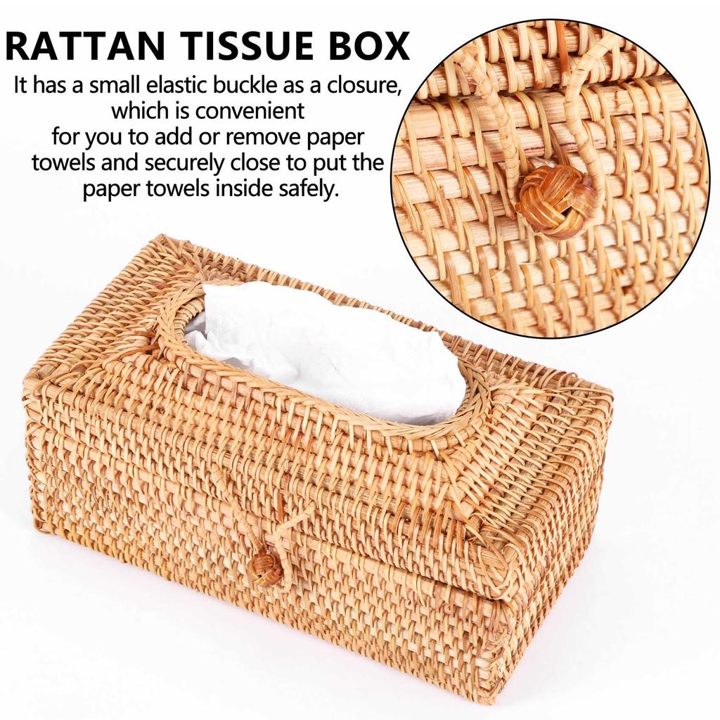 BHBL Paper Rack Rattan Tissue Box Elegant Home Decoration Handmade Desktop Tissue Container Napkin Storage Case