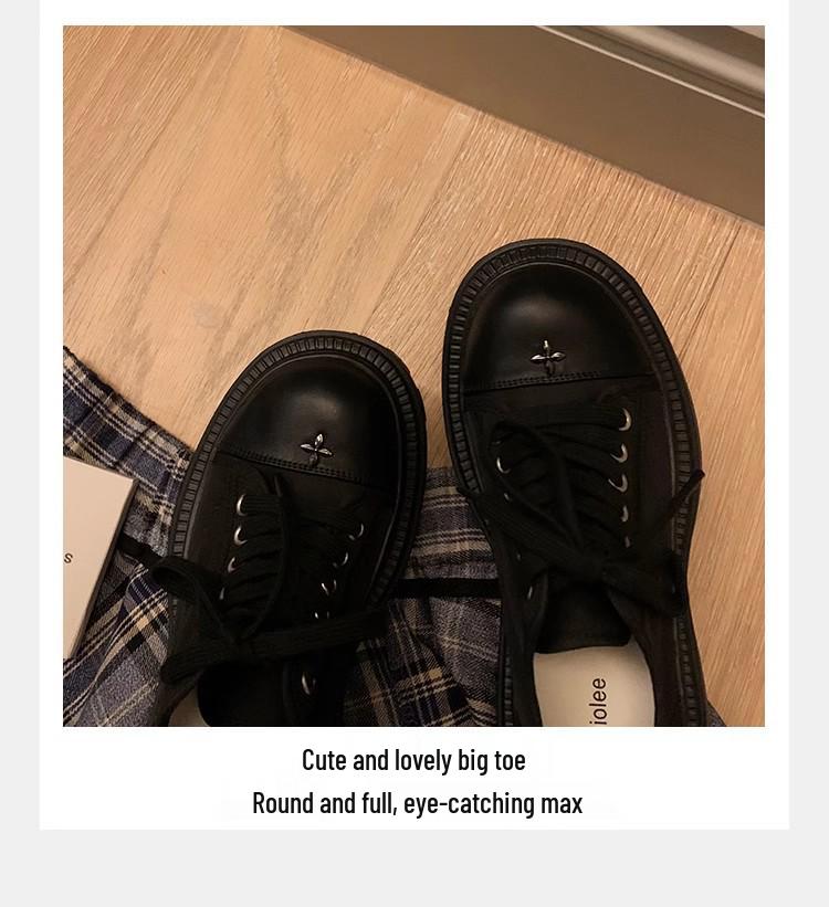 Grape Mom's Style White Canvas Shoes - Women's Lace-Up, Large Round Toe, 7cm Thick Sole, Height-Increasing, Casual Autumn/Winter Footwear