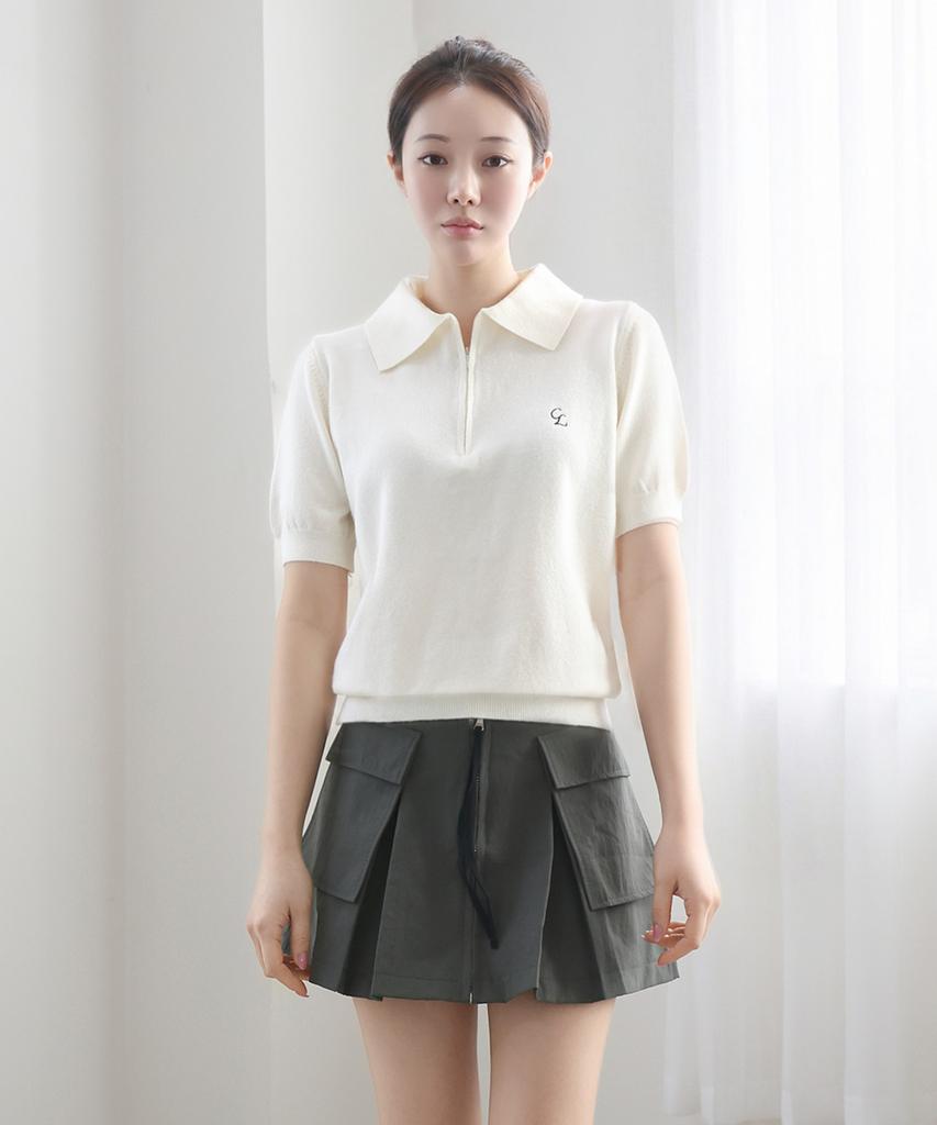 Keulleiseu Zip-Up Short Sleeve Knit_Black
