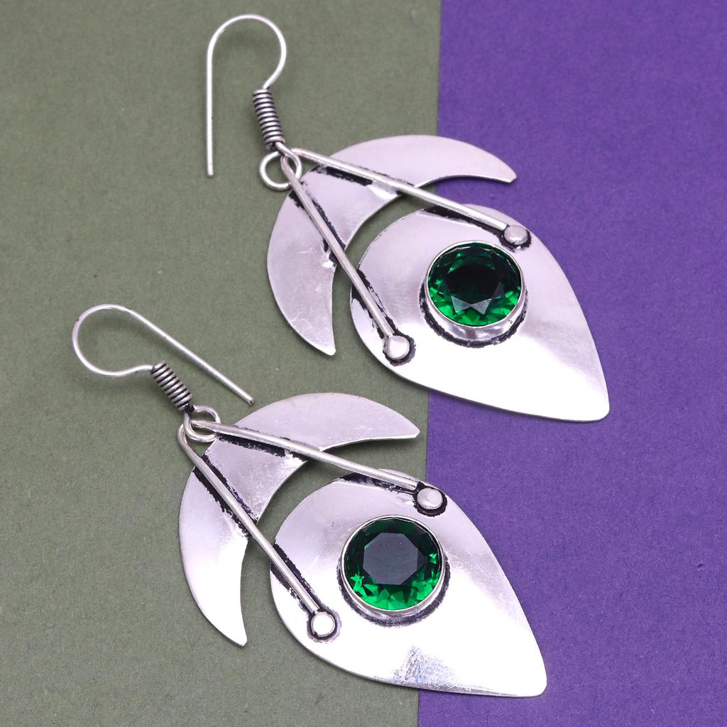 925 Stříbro Sterling Náušnice Šperky Drahokam Ručně vyrobené Smaragd