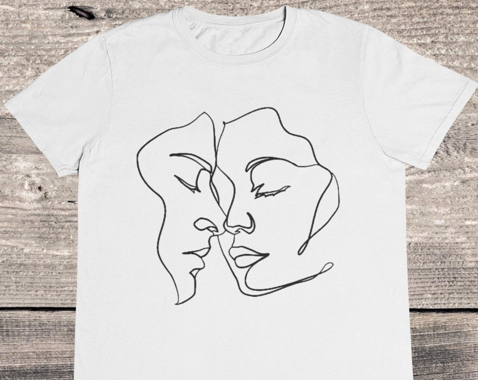 Abstract Kissing Faces One Line Art T-shirt 2XL