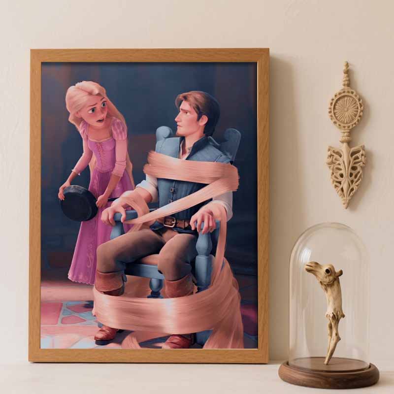 Disney Diamond Painting Kit Unframed, Tangled Rapunzel Flynn, Classic Style Home Decor Craft, Perfect Gift Idea Round 20x30cm