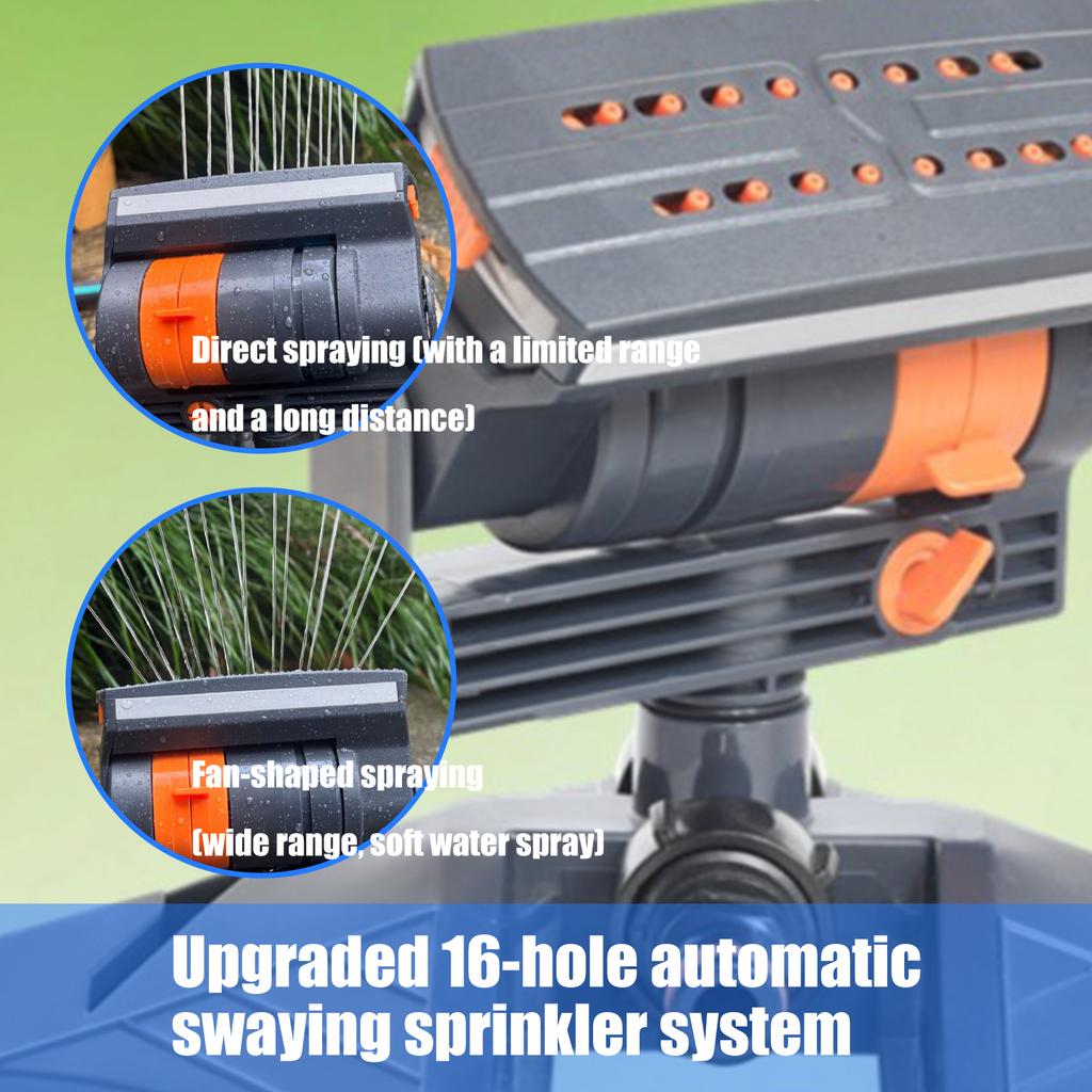 Aspersor cu rază reglabilă îmbunătățit pentru gazon, curți și grădini, cu 16 capete oscilante mini-turbină